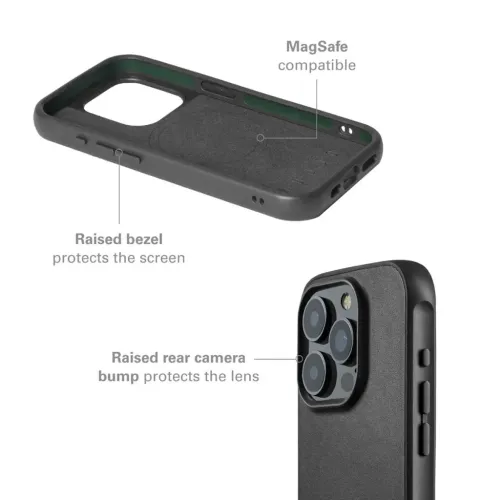 Mujjo svart Impact Case för iPhone 15 Pro med MagSafe-kompatibilitet, upphöjd kant och kameraupphöjning