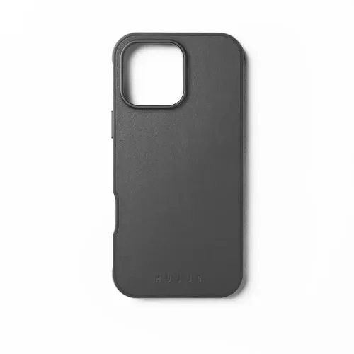 Mujjo Shield Case for iPhone 16 Pro Max in black, matte textured finish with large camera cutout