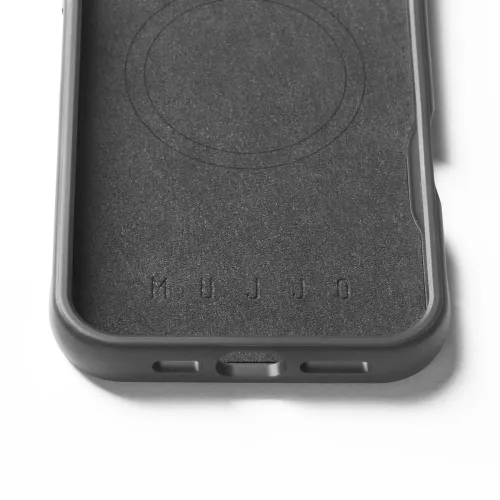 Mujjo black Shield Case for iPhone 16 Pro Max with MagSafe alignment ring and textured interior