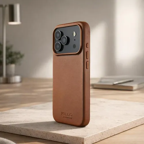 Mujjo Läderfodral för iPhone 17 Pro Max-MagSafe-kompatibel skyddande passform - Tan