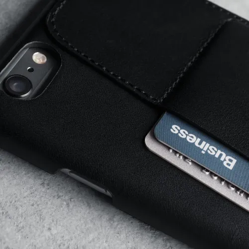 Mujjo leather wallet case for iPhone 6/6s Plus with stitched card pocket and blue Business card insert
