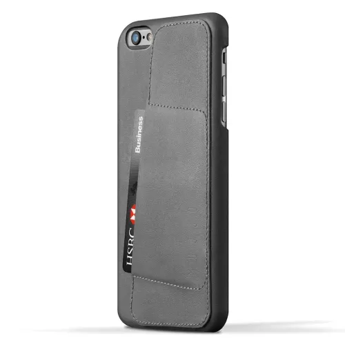Mujjo leather wallet case for iPhone 6/6s Plus in grey, with rear card slot and stitched finish