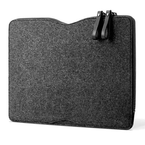 Mujjo Laptop-Foliohülle aus grauem Filz mit Reißverschluss und zwei Zippern für einen schlanken Laptop