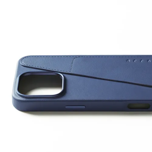 Étui portefeuille Mujjo en cuir bleu pour iPhone 16 Pro Max avec MagSafe et découpe pour l’appareil photo