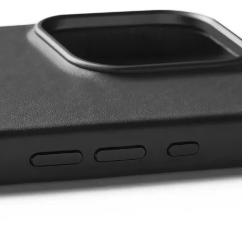 Mujjo-läderfodral för iPhone 16 Pro i svart med upphöjd kamerautskärning och exakta sidoknappsskydd