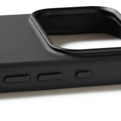 Mujjo svart läderfodral för iPhone 17 Pro med upphöjd kamerautskärning och skydd för sidoknappar, kompatibelt med MagSafe