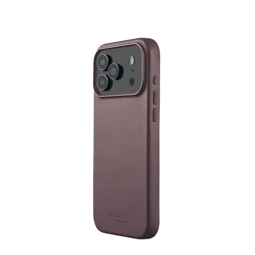 Mujjo vinrött läderfodral för iPhone 17 Pro Max med upphöjd kamerautskärning, knappskydd, MagSafe-kompatibelt