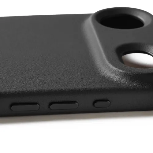 Mujjo Full Leather Case för iPhone 17 Air i svart, med texturerat läder, kamerautskärningar och knappskydd