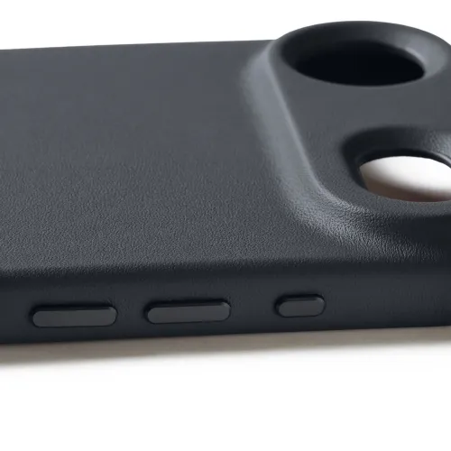 Mujjo Full Leather Case till iPhone 17 Air i Basalt, mörkt texturerat läder med kamerautskärningar och sidoknappar