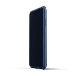 Mujjo Full Leather Case for iPhone XS Max in blue, premium full-grain leather, slim profile, protective design, microfiber lining