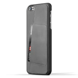 Mujjo 80 Leather Wallet Case for iPhone 6/6s Plus in grey, premium leather cover with card pocket, slim design, and suede lining