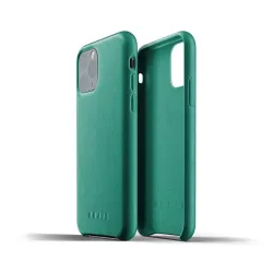 Mujjo Full Leather Case for iPhone 11 Pro in Alpine Green, premium full-grain leather, slim design, microfiber lining, protective bezel