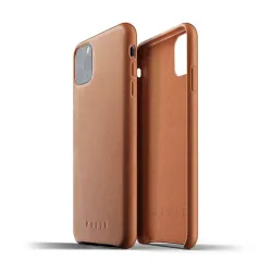Mujjo Full Leather Case for iPhone 11 Pro Max in tan, crafted from premium full-grain leather with microfiber lining for durability and style