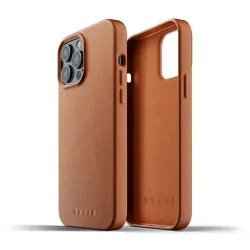 Mujjo Full Leather Case for iPhone 13 Pro Max in tan, made with high-quality leather, protective design, and excellent craftsmanship